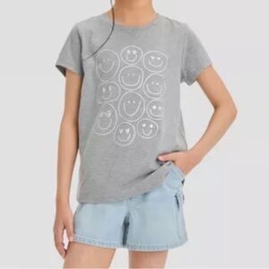 Cat & Jack Gray Tee with Smiley Faces